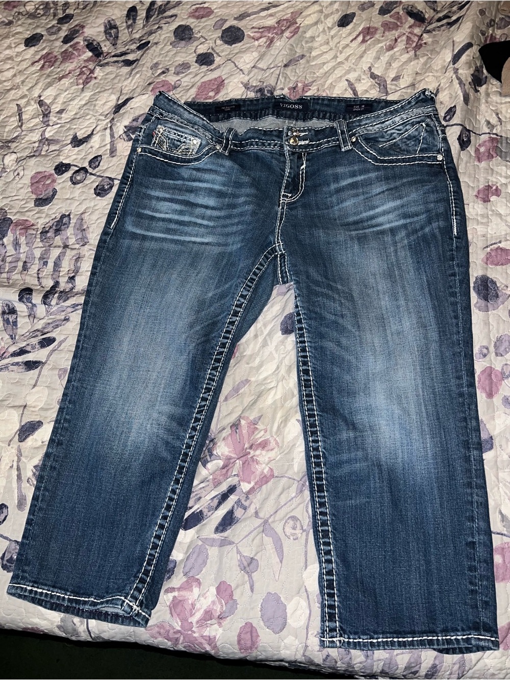 Vigoss Dark Blue Washed Cropped Jeans with Contrast Stitching